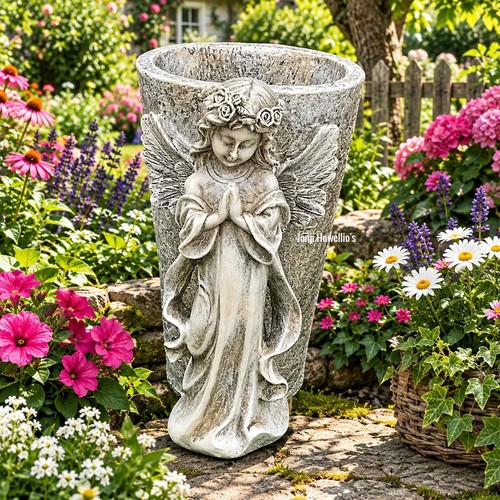 Angel praying memorial vase - memorial,